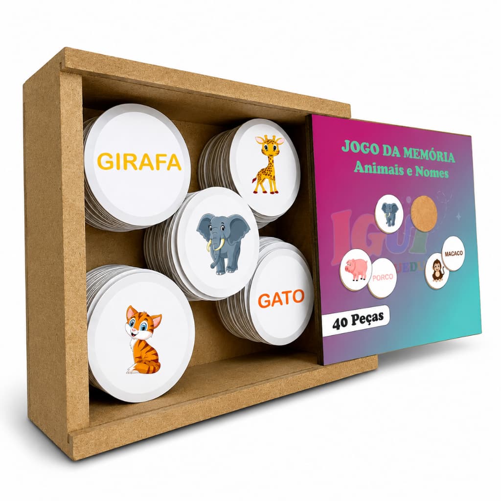 Jogo da Memória Infantil MDF Brinquedo Educativo 40 peças Brinquedos Pedagógicos
