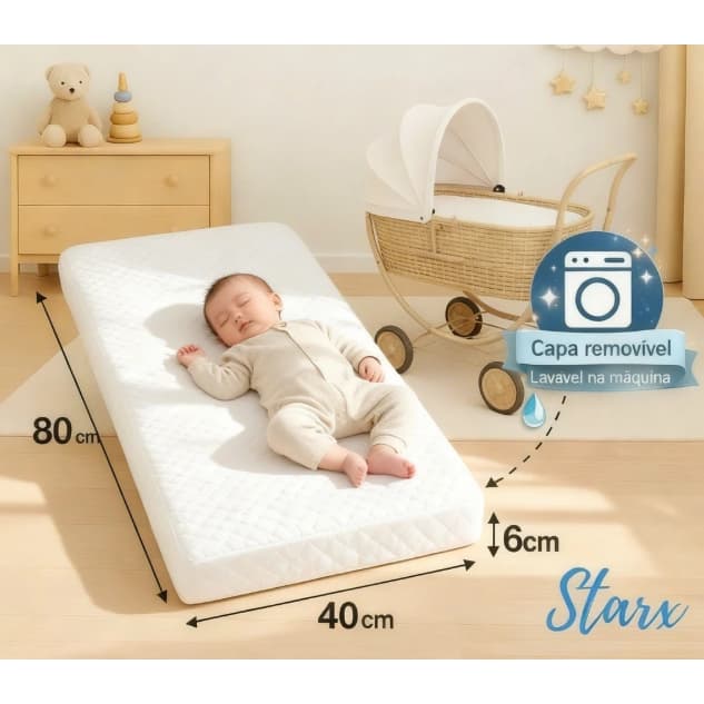 Colchão para Moisés mini Berço 80x40cm Super Macio Capa Removível