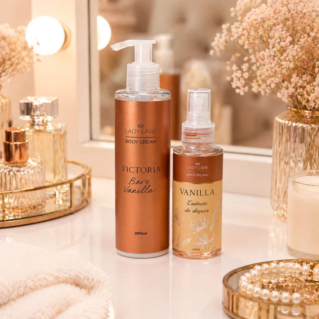 Kit Vanilla Body Splash + Body Cream de Vanilla Hidratante Corporal e Perfume Feminino Cheiro Doce Fixação Duradoura
