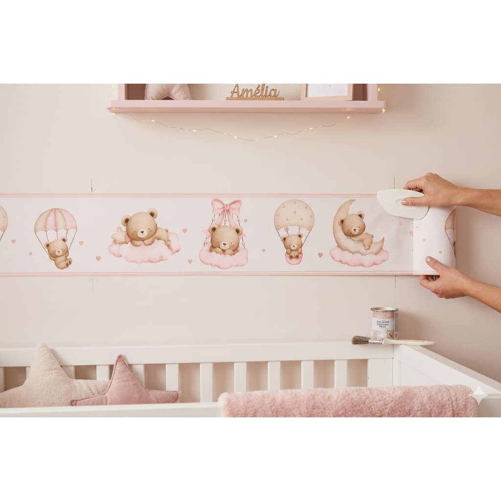 Kit 3 Faixas Ursinha Aquarela Rosa Personalizado com Nome Bebê Decoração Quarto