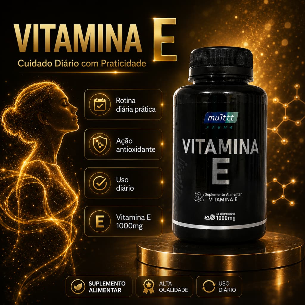 Vitamina E 1000mg 60 Comprimidos Suplemento Alimentar Antioxidante Pele Cabelos e Bem-Estar Diário