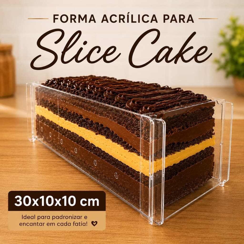Forma Slice Cake Profissional Acrílico Transparente Com Pezinhos E Marcação