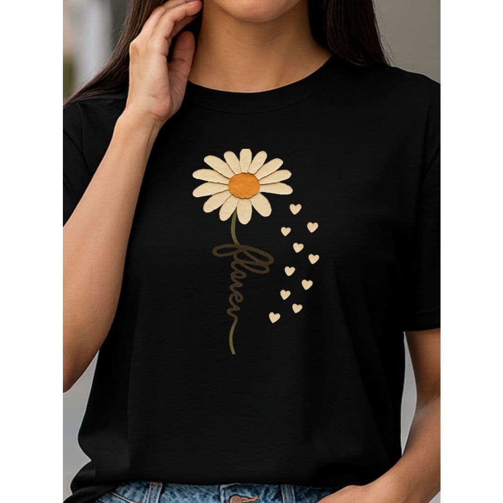 Camiseta Feminina Moderna 100% Algodão Fashion Girassol