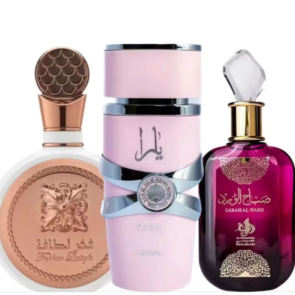 Kit 3 Perfumes Feminios Árabes 150ml Embalagem de Vidro Lacrado YARA LATTAFA SABAH