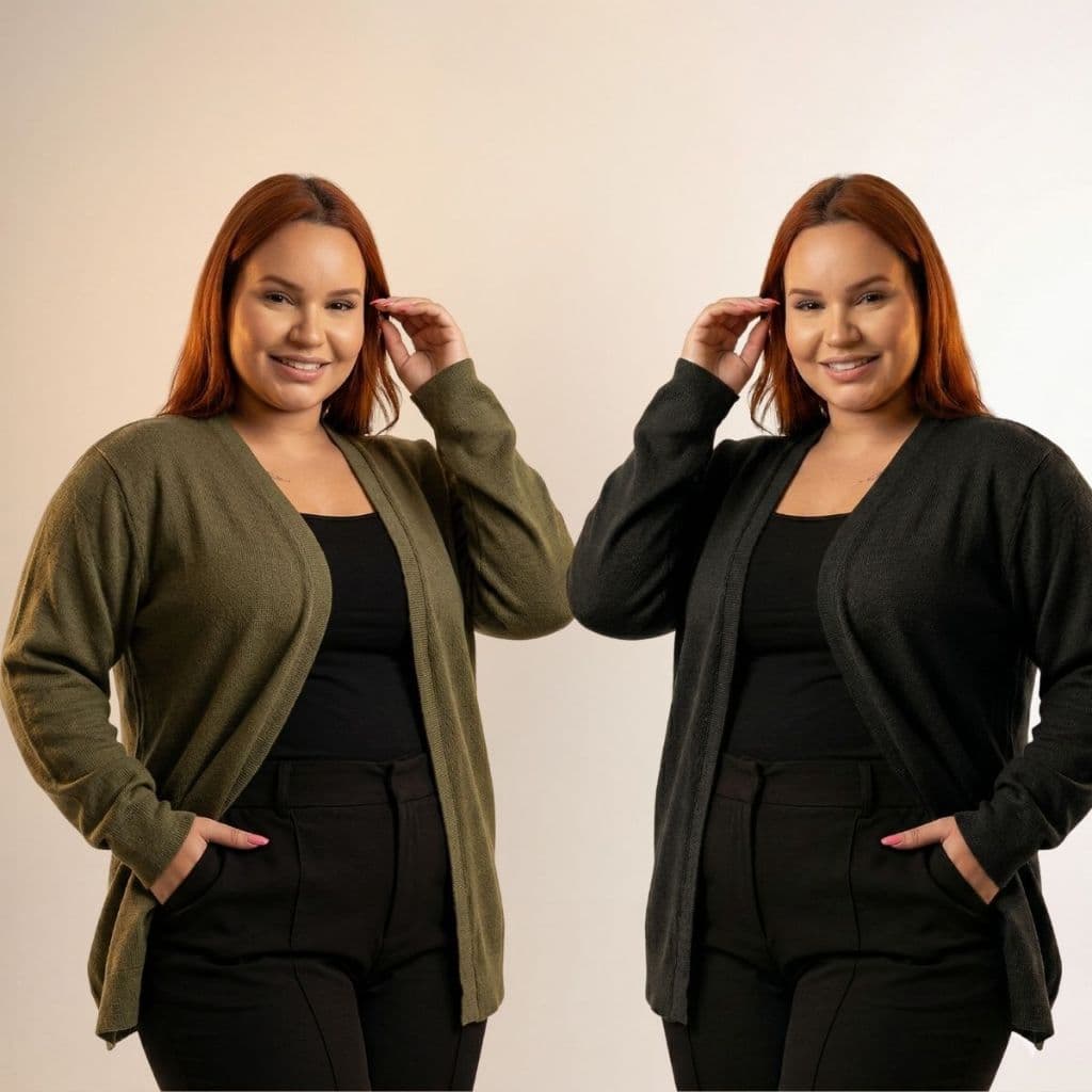 Kit 2 Cardigan Feminino Plus Size Cardigã Aberto Manga Longa Casaco Frio Quentinho Lanzinha Inverno Kimono