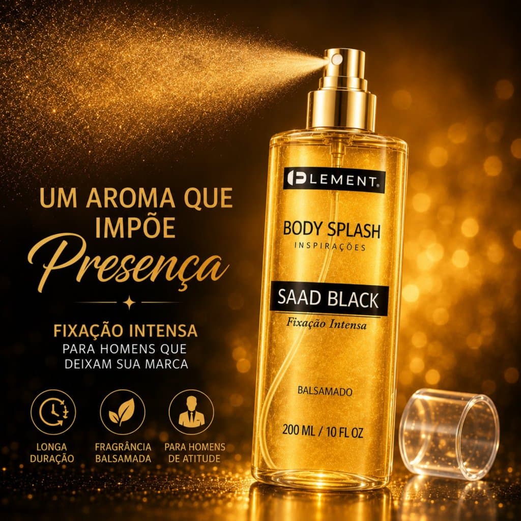 Body Splash Perfume Saad Black Element 200ml Fixação Intensa  Balsâmico Tipo Importado