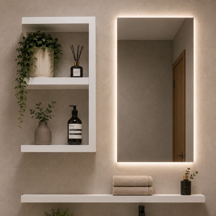 Armário Aéreo Decorativo para Banheiro com Nicho MDF Branco