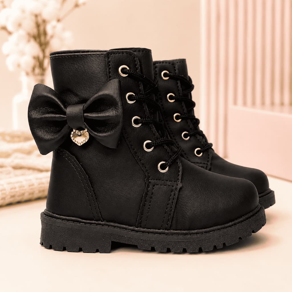 Bota Coturno Infantil Menina Laço Tratorada Fosca Antiderrapante Confortável Leve Estilo Bloguerinha
