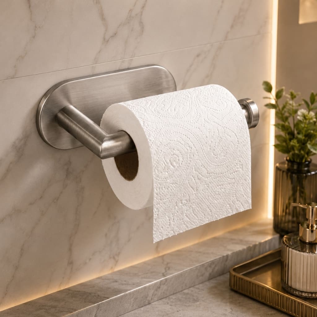 Suporte Porta Papel Higiênico De Parede Inox Banheiro Sem Furo Organizador Moderno