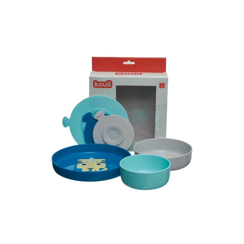 Kit 3 Pratos Infantil Com Ventosa Introdução Alimentar Kouii Dino Prato Tigela Copo Talher BPA Free
