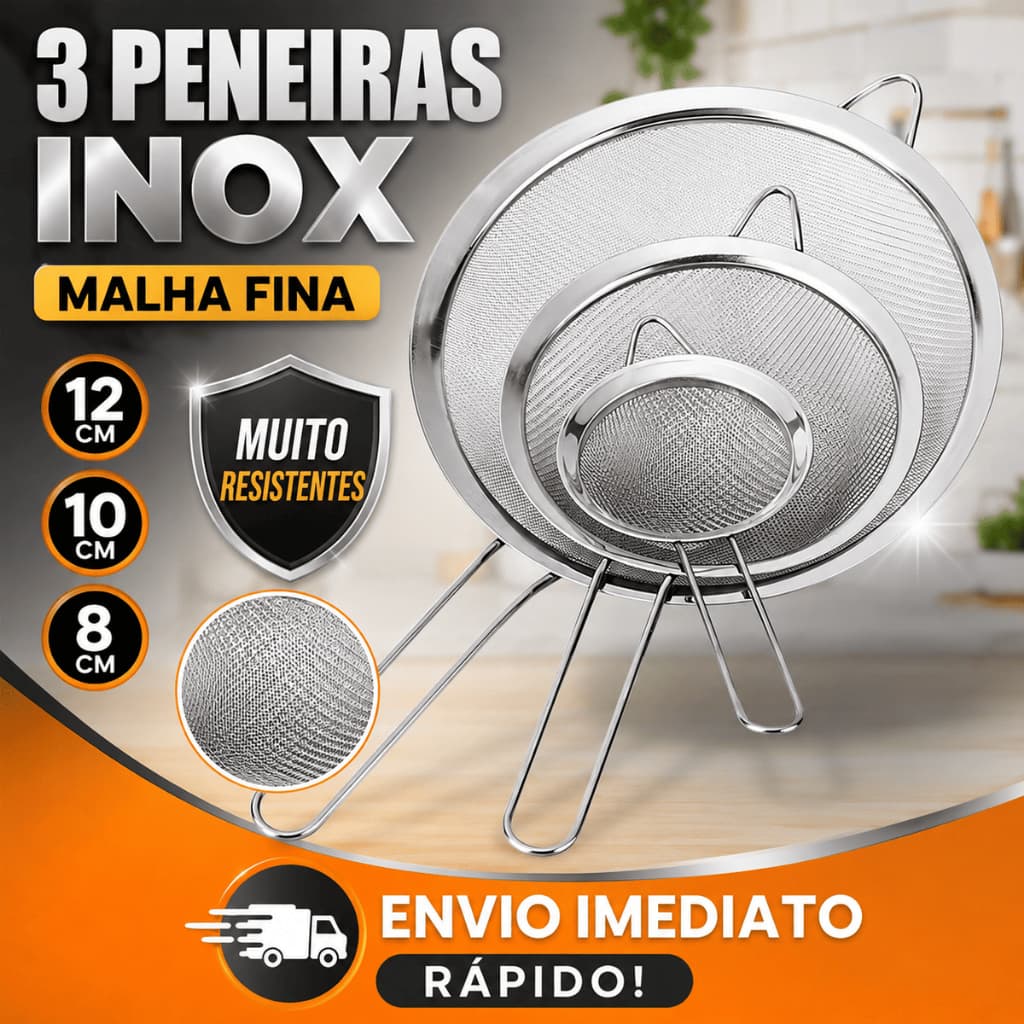 Peneiras Inox Coador Suco Farinha Tapioca Malha Fina Suporte Resistente Utensilios Cozinha Profissional