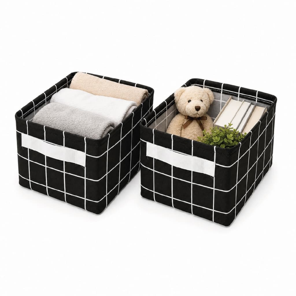 Kit 2 un. Cesto Organizador Multiuso Dobrável Em Linho Para Roupas Brinquedos e Decoração | PRETO