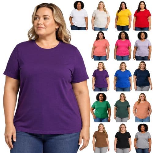 Camiseta Feminina Plus Size Algodão Várias Cores G1 G2 G3, Confortável, Universo Básico