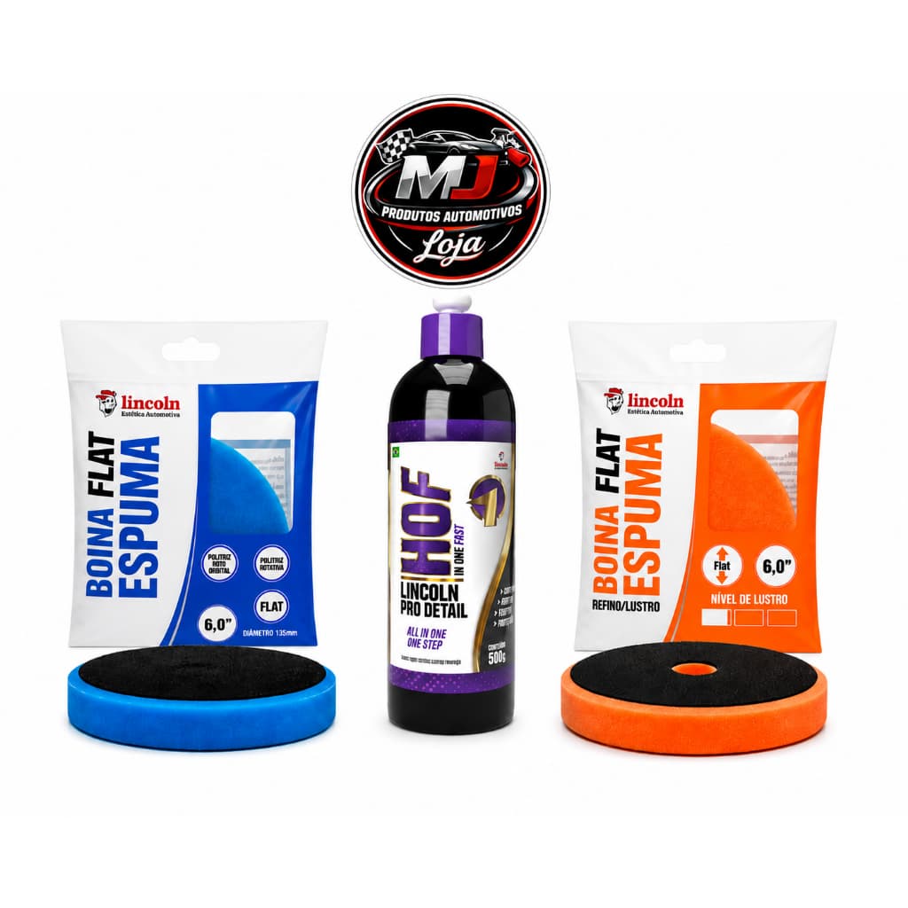 Kit Polimento Lincoln - HOF 4 em 1 + Boina Laranja Corte/Refino + Boina Azul Refino/Lustro 6"