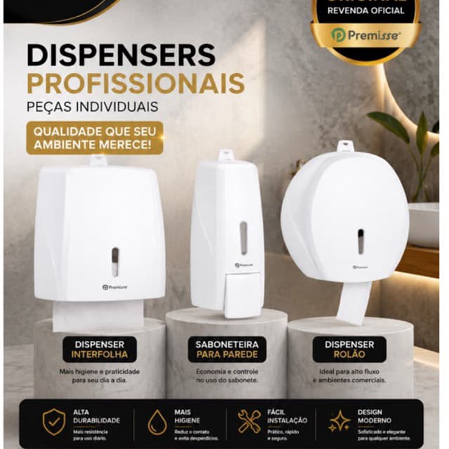 UP+ Dispenser Profiss ,Toalheiro Interfolha, Saboneteira com reservatório 800ml, higiênico rolão 500mts, Premisse UP+