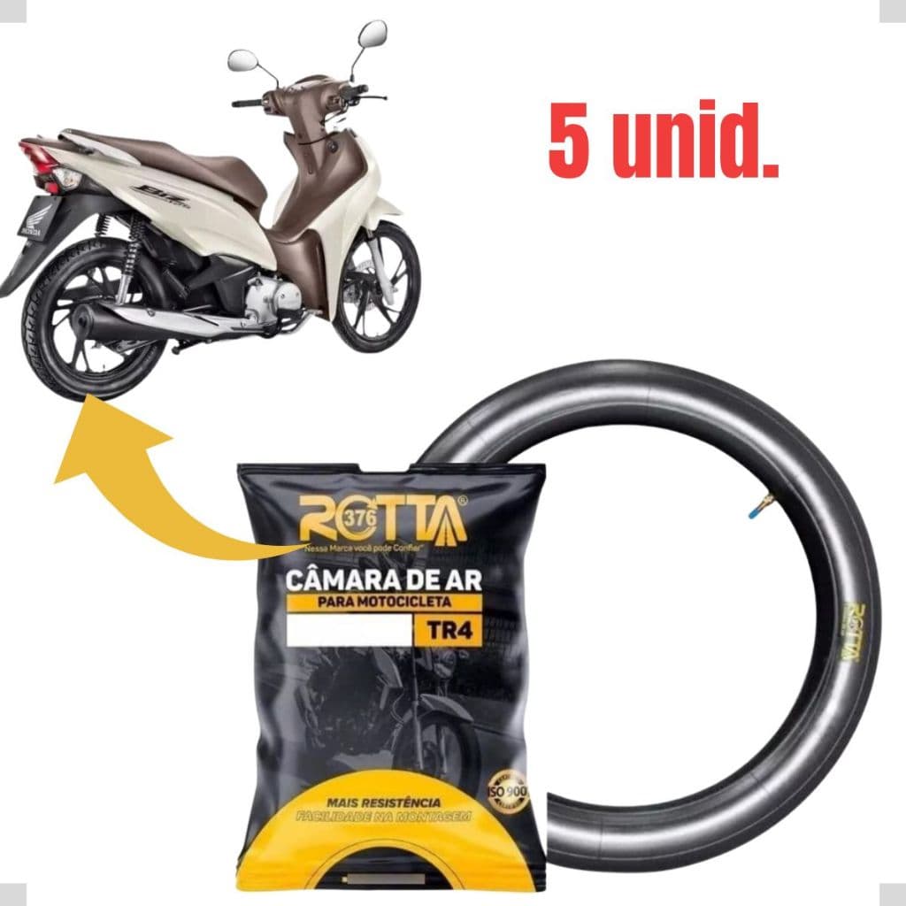 Kit 5 Câmara De Ar Trazeira Para Moto Aro 14 Biz/Pop 2.75-14