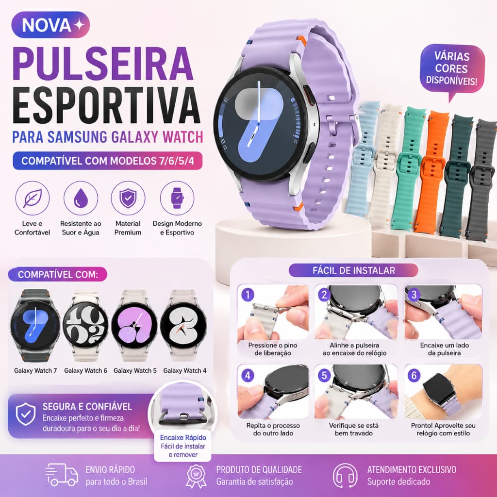 Pulseira silicine watch 7 oceano compati universal para samsung galaxy watch 7/6/5/4