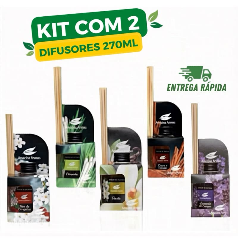 Kit 2 Difusores de Ambiente Amazônia Aromas 270ml c/ Bambu Natural