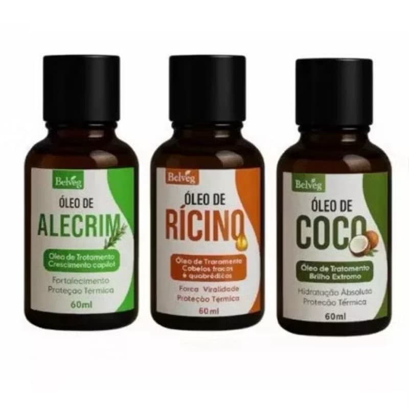 Kit Terapia Capilar Misturinha Belveg Óleo Coco, Óleo Rícino, Óleo Alecrin