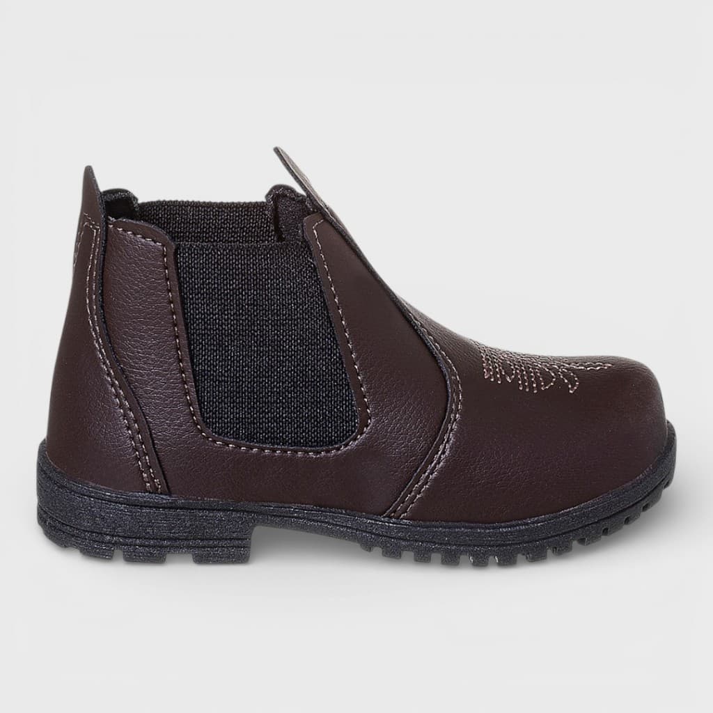 Bota Infantil Masculina Botinha Jeca Menino Botina Country Marrom Bordado