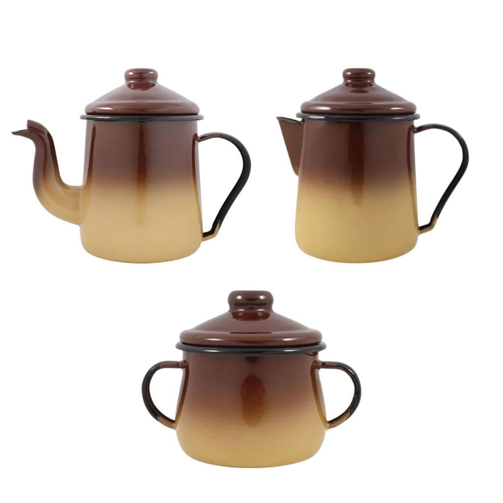 Kit Açucareiro Leiteira Cafeteira Ewel Marrom Esmaltado