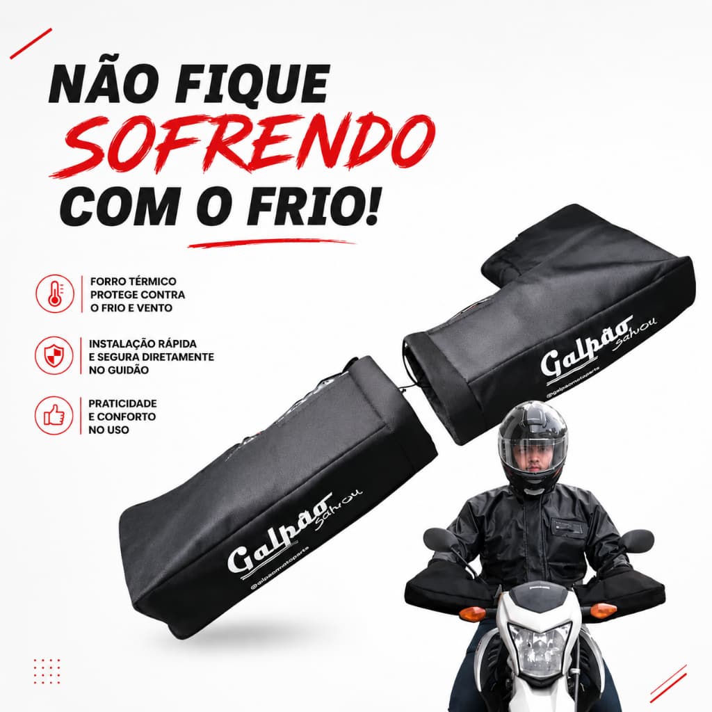 Luva de Guidão Fixa com Protetor e com Forro Térmico Universal para Motos