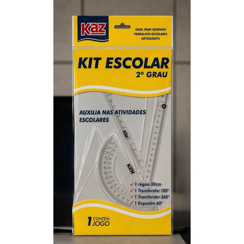 Jogo de réguas transparentes - Kit Escolar 2º grau KAZ