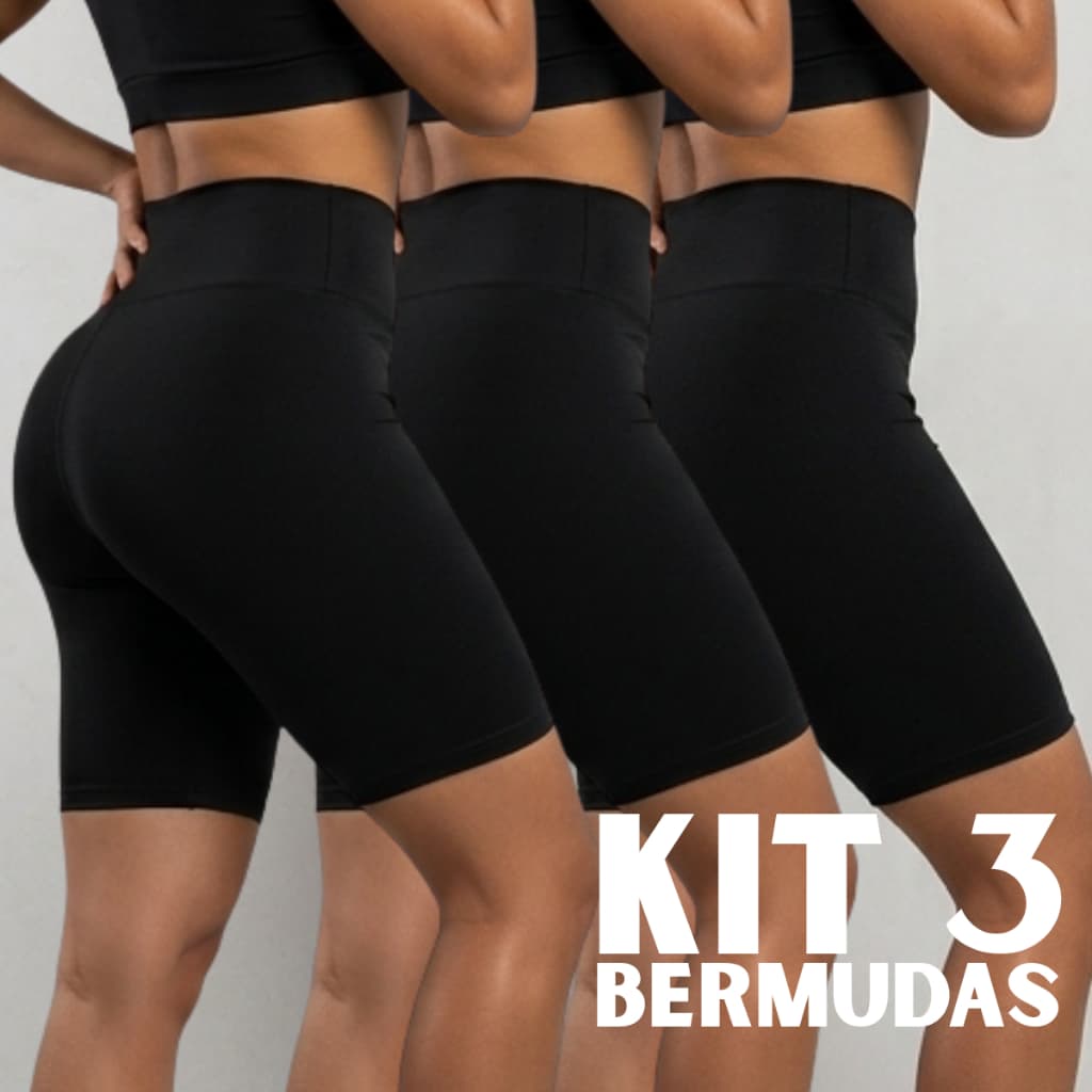 Kit 3 Bermudas Feminina Suplex Cintura Alta Ciclista Para Academia