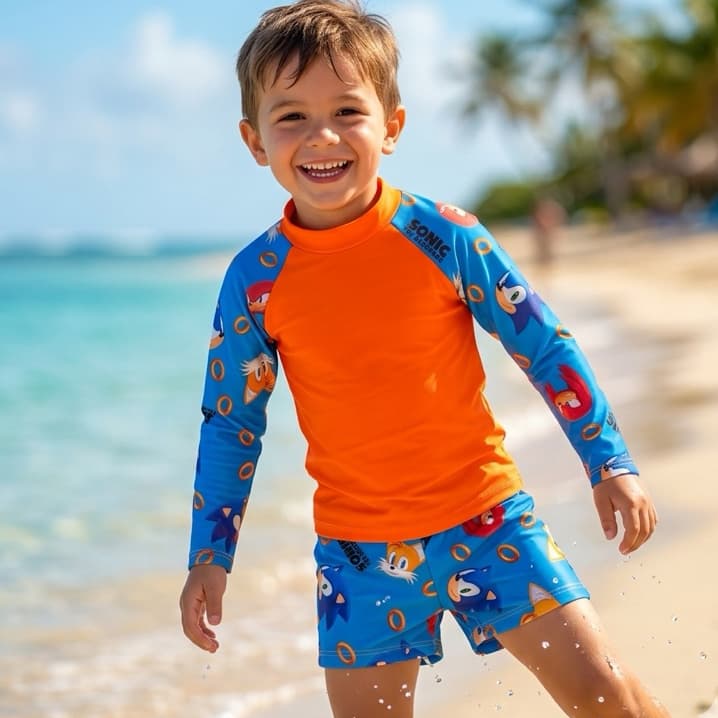 Conjunto  infantil blusa +sunga Masculino Moda Praia Proteção UV