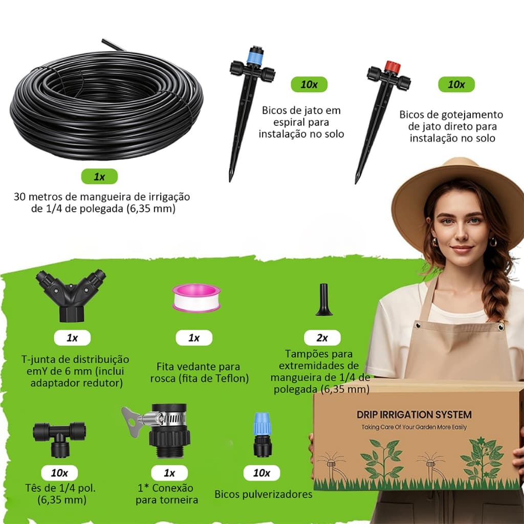 Kit Irrigador 30m para Irrigação de Jardim Completo Horta Dispositivo Gotejamento