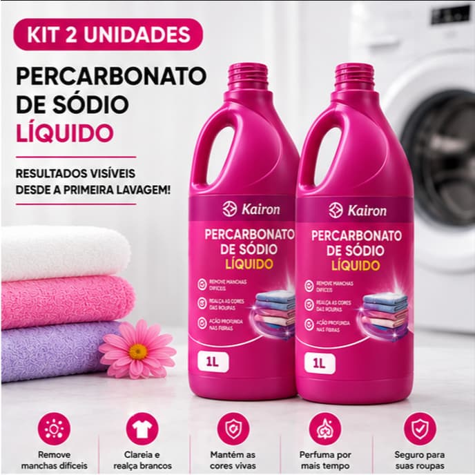 Percarbonato de Sodio Liquido Tira Manchas Remove Manchas Vinho Cafe Suor 2l 1l