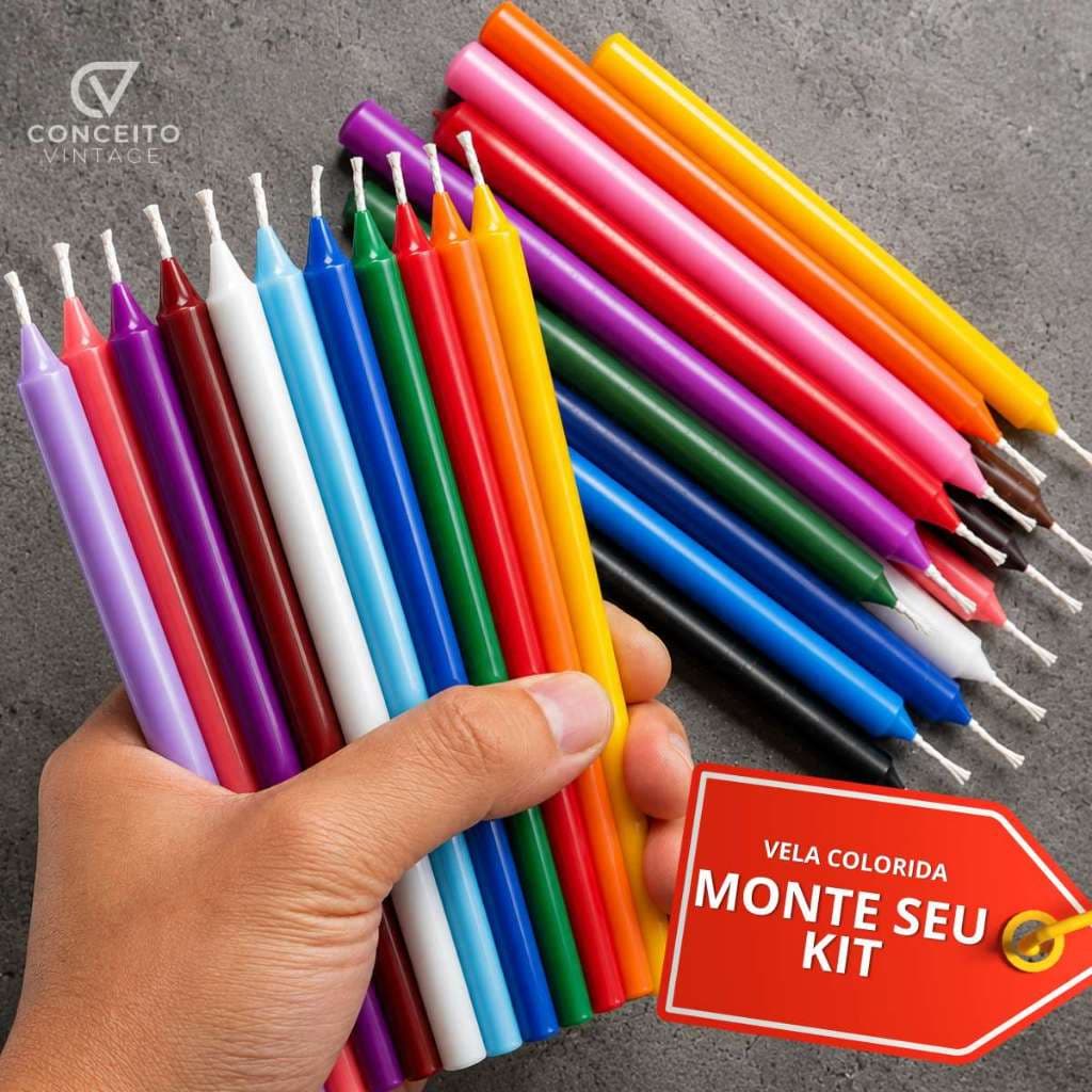 Vela Colorida Caixa Vela Palito Monte Seu Kit