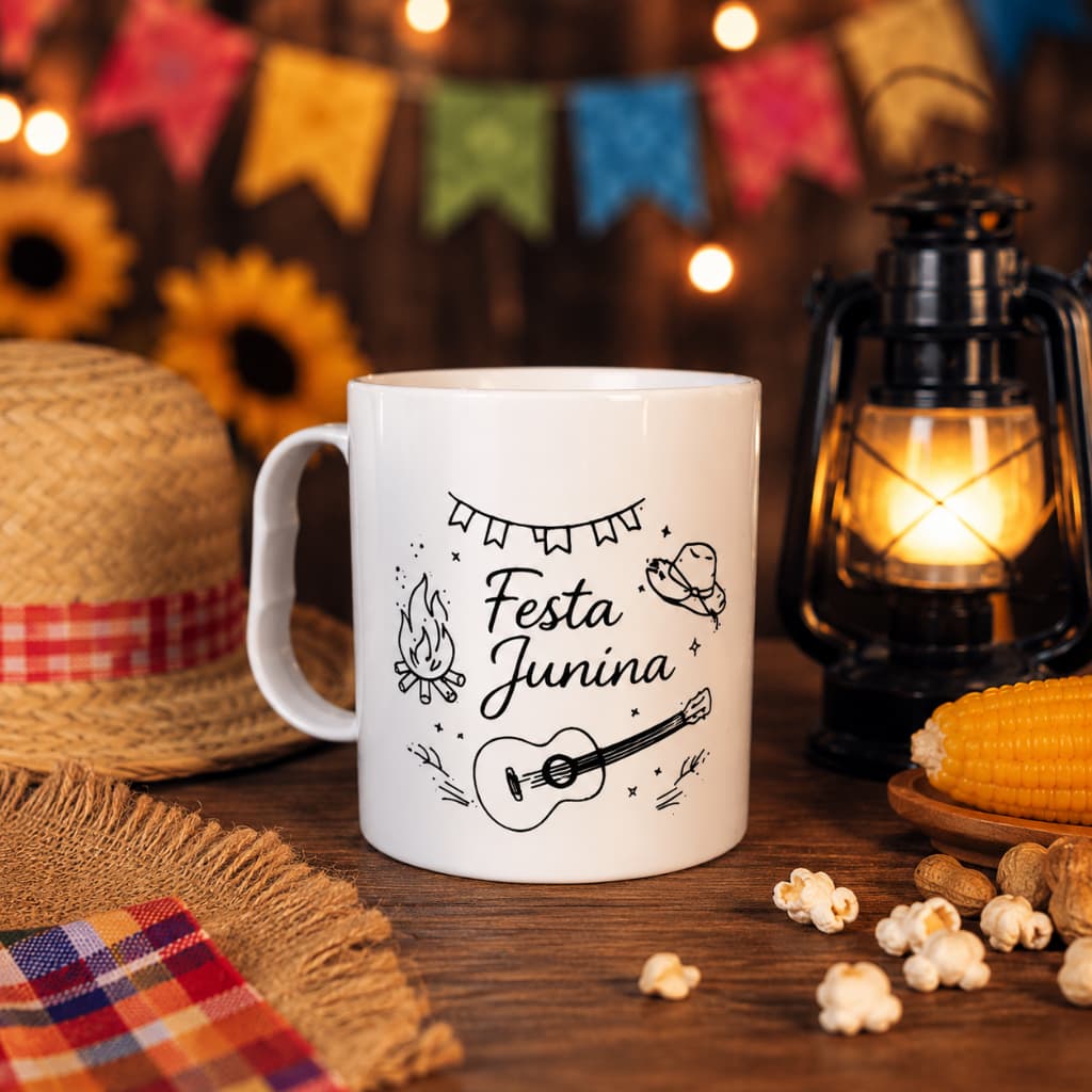 Kit 10/25/50 Caneca Festa Junina de Colorir 400ml Plástico - Lembrancinha, Doces, Comemoração
