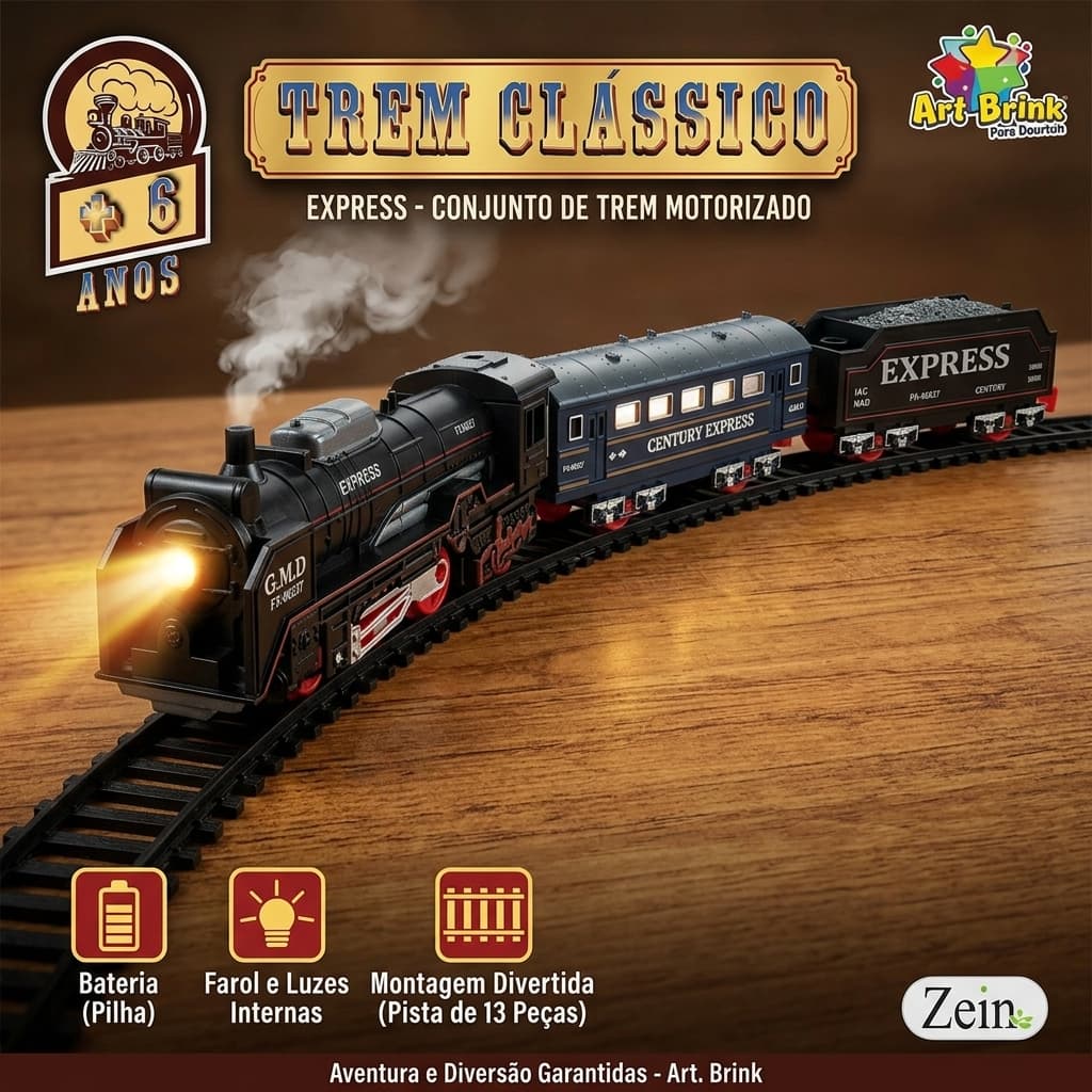 Trenzinho Elétrico Infantil - Trem de Brinquedo - Locomotiva Articulada Com Luzes E Sons
