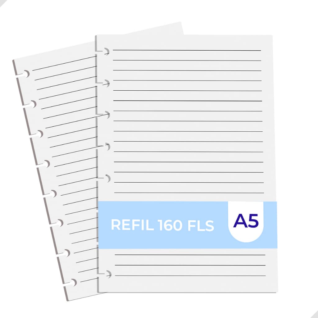 Refil A5 Caderno Inteligente 8 Discos 160 Folhas Pautadas Reposicionáveis Material Escolar