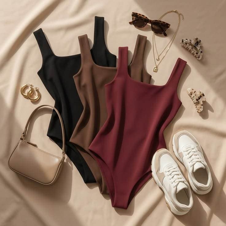 Moda Blogueira! Blusa Suplex Kit 02 Body-Maiô para Praia ou Casual, Decote Quadrado Regata Mula Manca Estampados Lisos