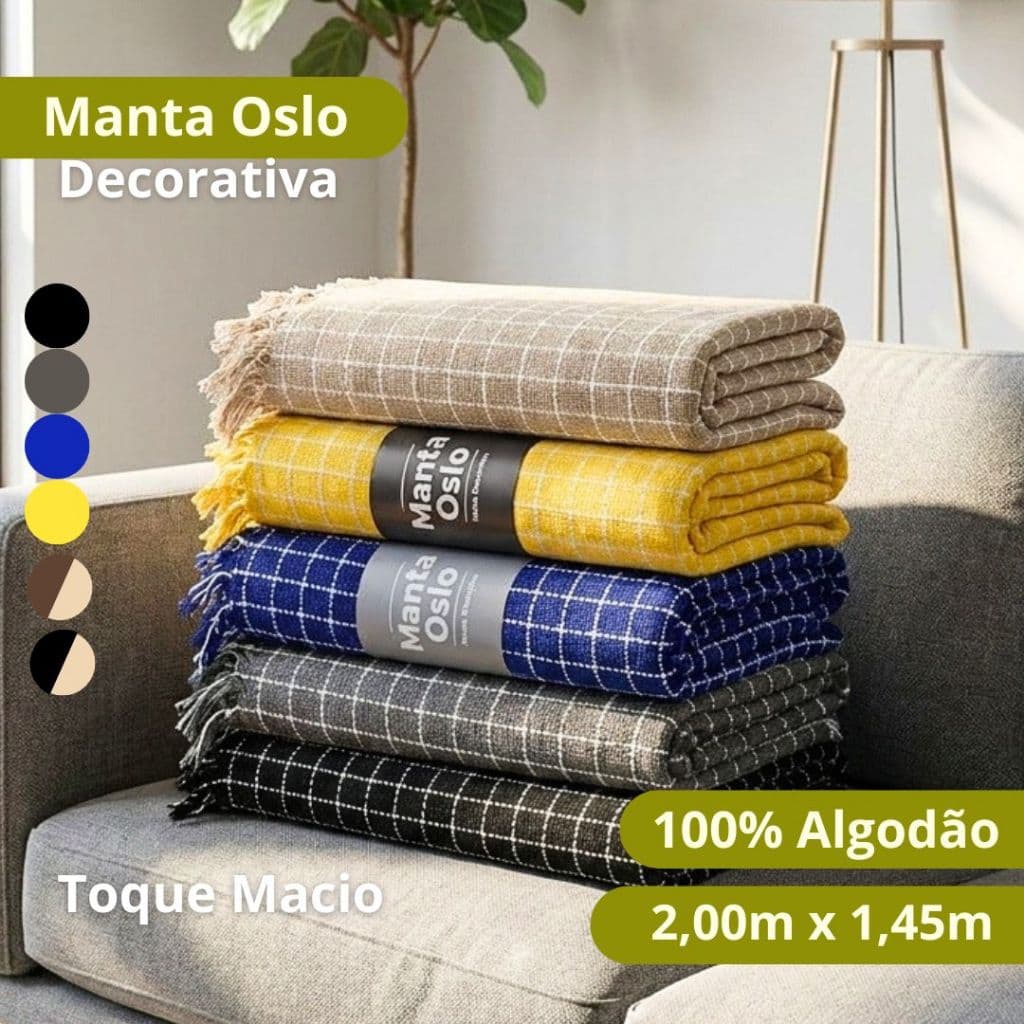 KIT 2 Mantas Oslo para Sofá 2,00m x 1,45m Algodão Macio Decorativa 100% Algodão