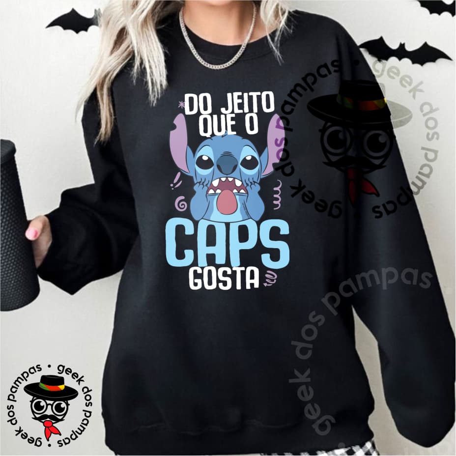 Moletom Stitch Do Jeito que o CAPS Gosta Unissex Algodão Casual Confortável Masculino Feminino