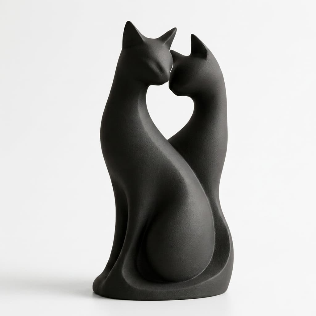 Estátua Casal De Gatos Premium Decorativa Escultura na cor Preto e Branco Casa