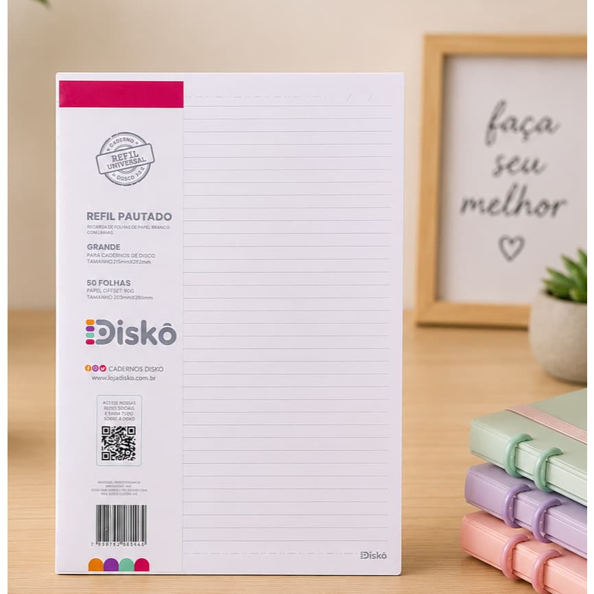 Refil Papel Pautado Grande 50 Folhas Caderno Reposicionavel Escolar Organizado