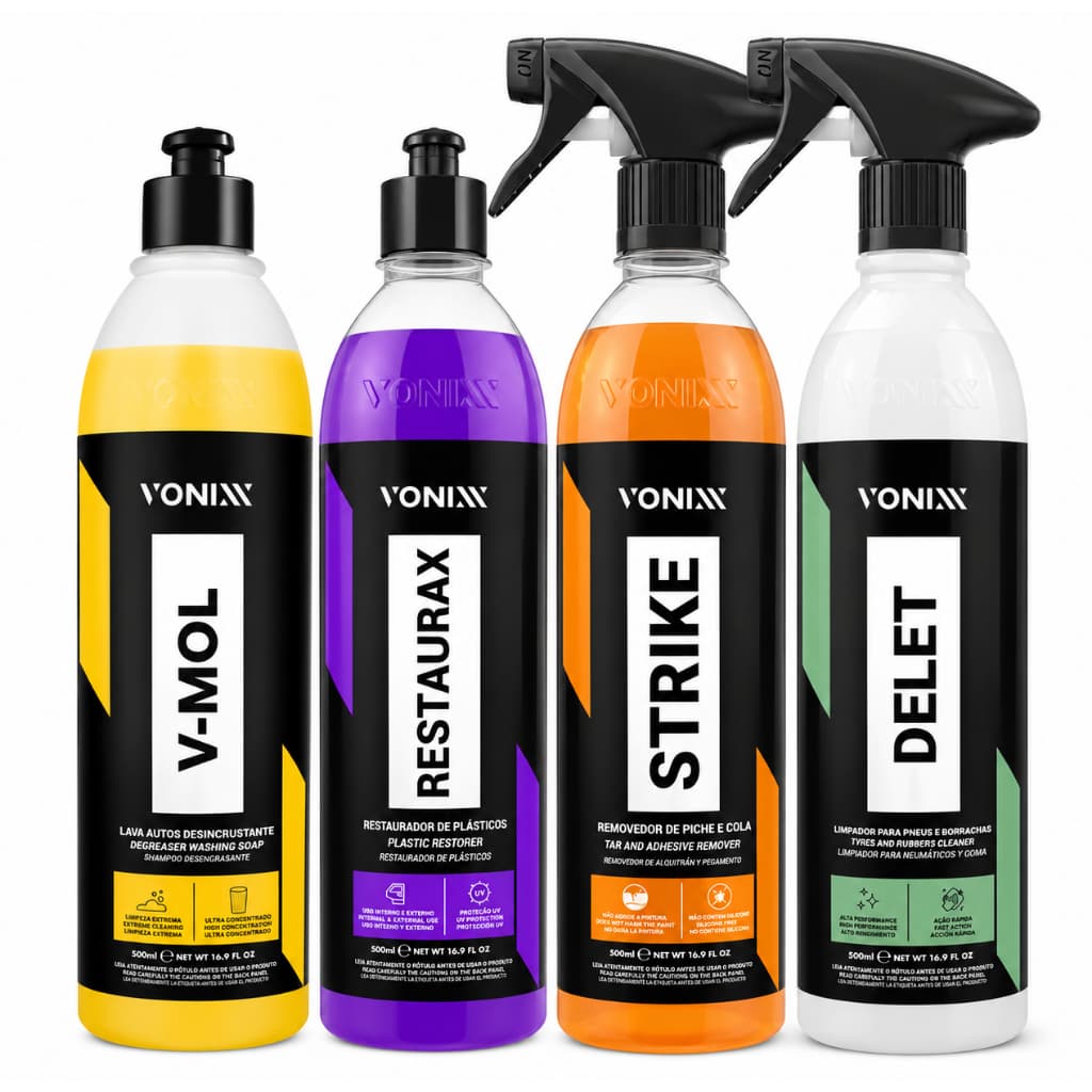 Kit Produtos para Estética Automotiva Vonixx V-Mol Strike Delet e Restaurax