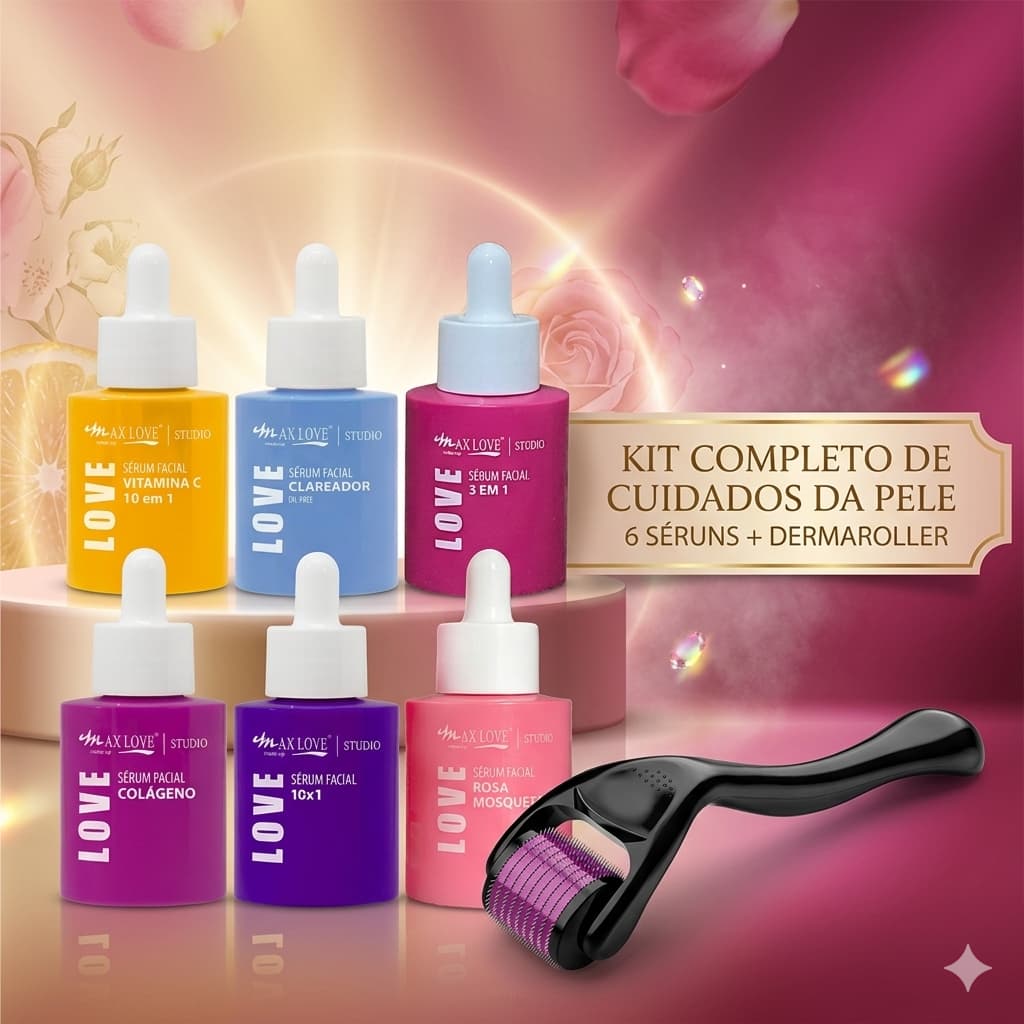 Kit Facial Com Vitamina C Resveratrol Colágeno Clareador Niacinamida Skin Care Completo Dermaroller