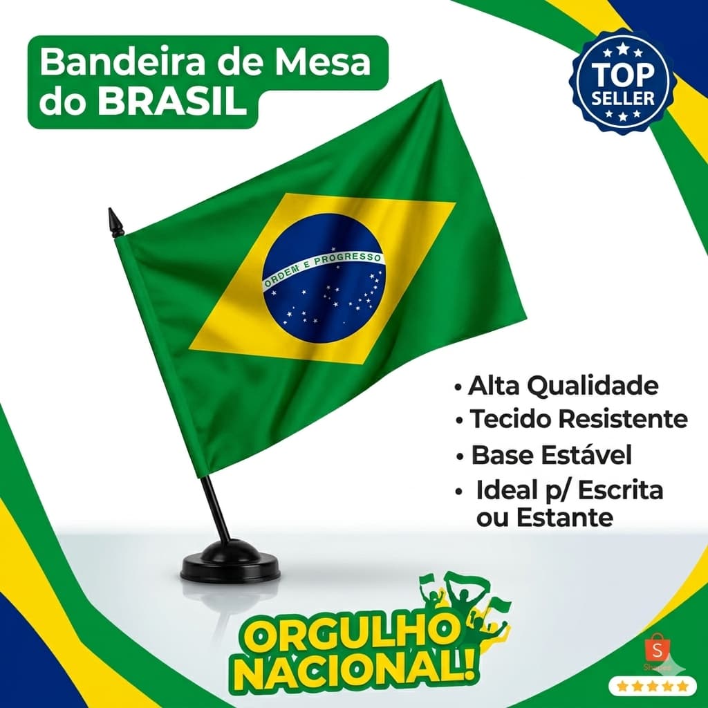Bandeira Do Brasil De Mesa Com Suporte Haste Escritório 32cm