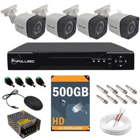 Kit Câmeras De Segurança 4 câmeras Fullsec Dvr Hd 500gb visão noturna app acesso remoto Cftv