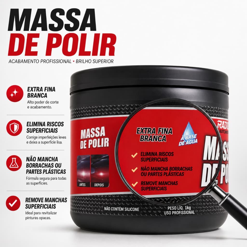 Massa de Polir Nº2 Radnaq Para Pintura Automotiva Remove Riscos Leves Manchas e Oxidação Extra Fina