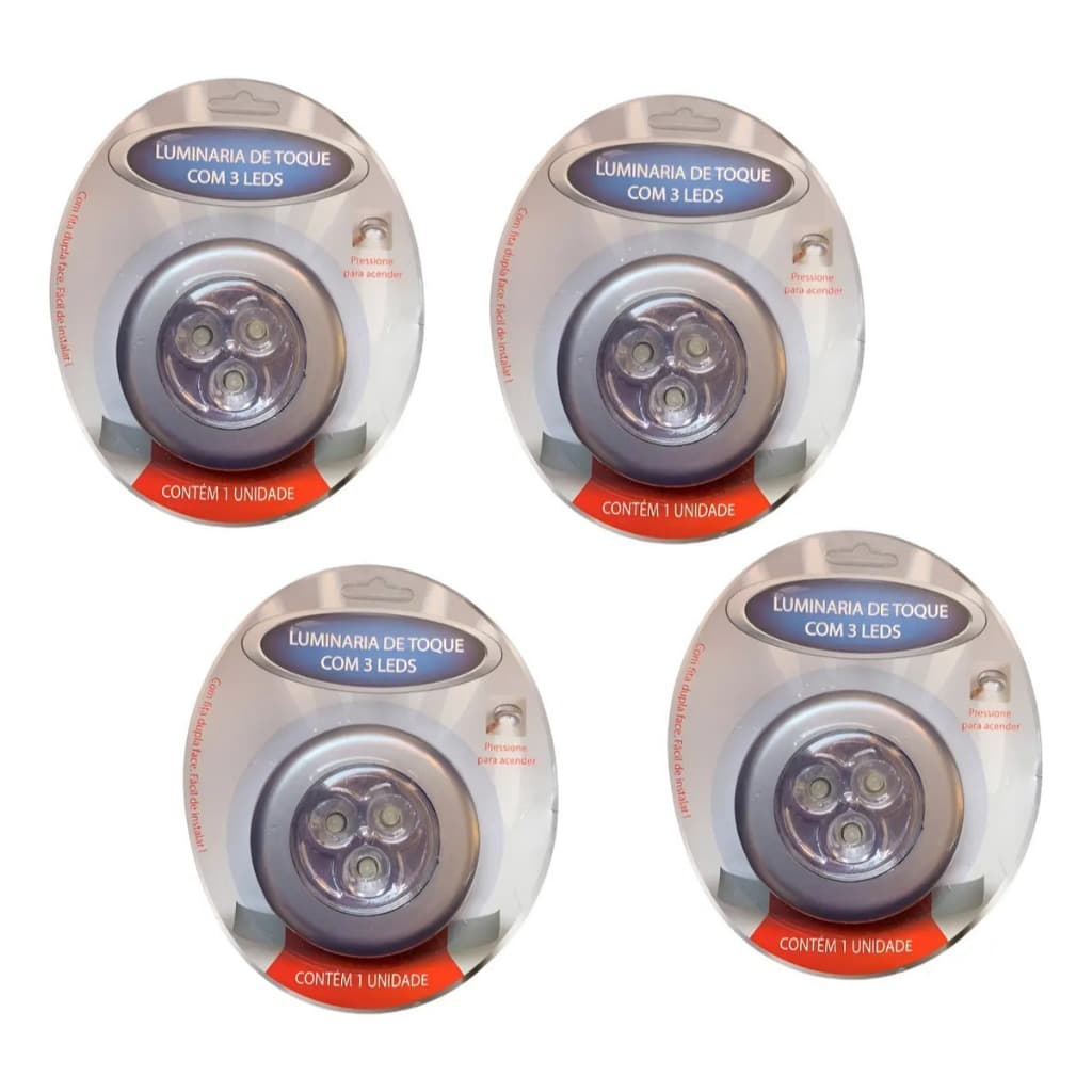 Kit 4 Luminária Toque Parede Teto Branca Com Led De Sem Fio