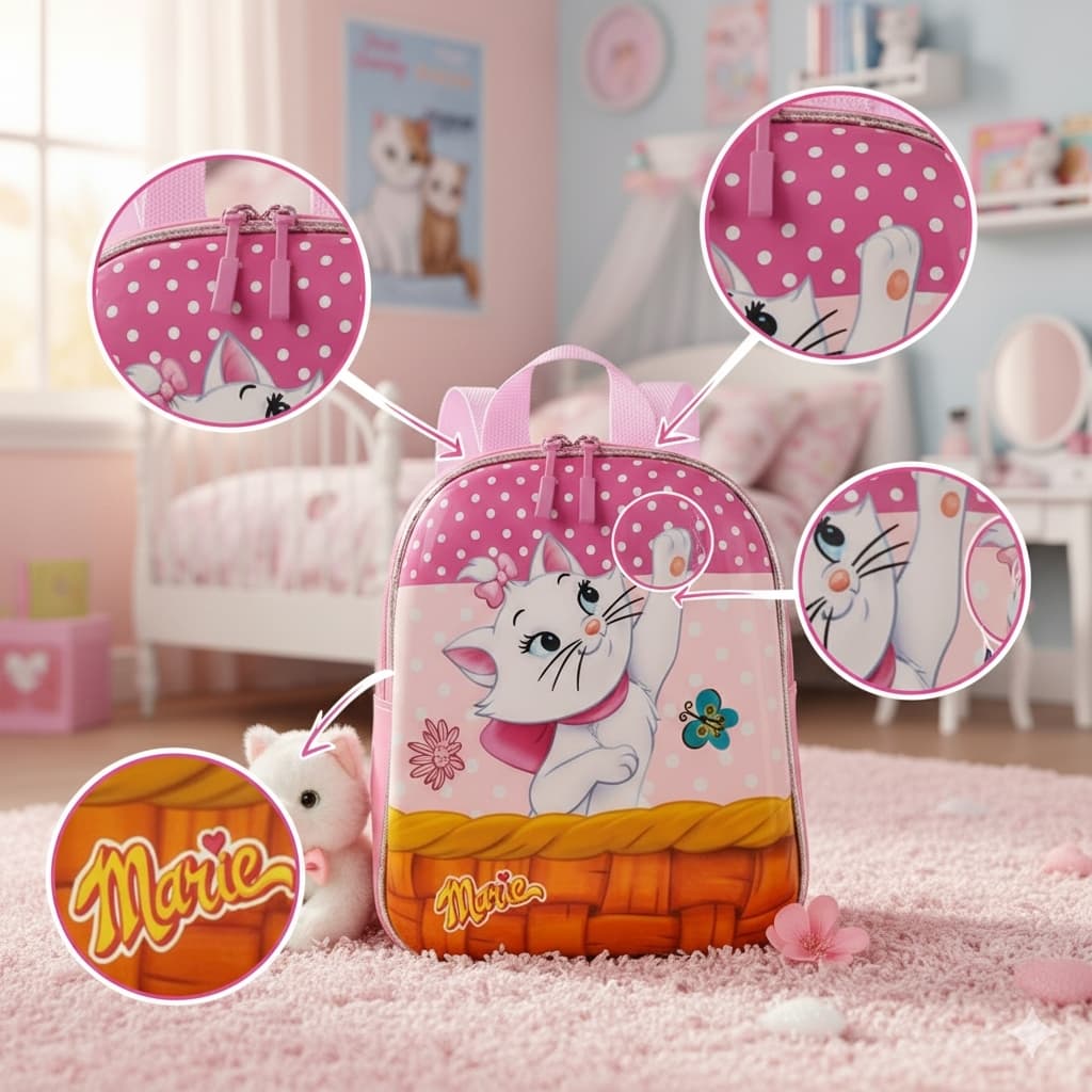Mochila Gatinha Marie Rosa Poás Escolar Creche Passeios Infantil