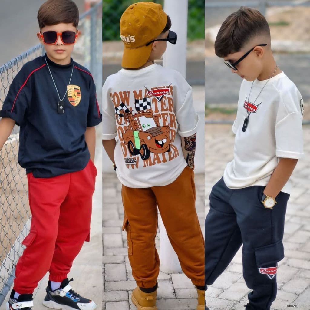Conjunto Infantil Menino Moletinho Calça + Camisa em algodão 4 ao 12 Anos