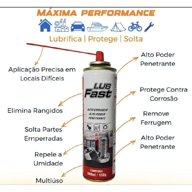 ÓLEO DESENGRIPANTE ANTI FERRAGEM LUBRIFICANTE  TIPO WD LUB FAST