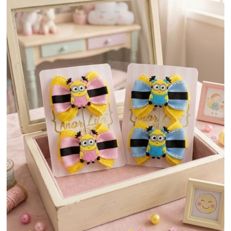 Par de laços infantis Stitch, minions, girafa